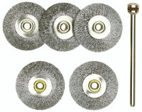 Radbürsten, Stahl, 22 mm, 5 Stück + 1 Träger