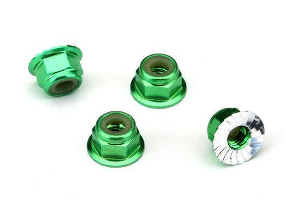 Radmuttern mit Flansch 4mm selbstsichernd Grün (4 Stk)