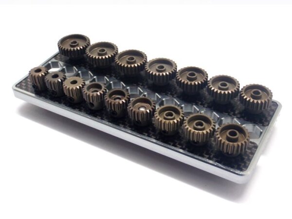 SET OF 16 ALU PINIONS 48DP WITH CADDY 15T ~ 30T