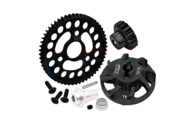 Stahl Hauptzahnrad 56T, Ritzel 17T, Alu Adapter Set schwarz