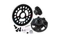 Stahl Hauptzahnrad 56T, Ritzel 17T, Alu Adapter Set schwarz