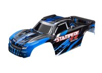 Karosserie Stampede 4x4 blau mit Aufkleber, Karo-Halterung