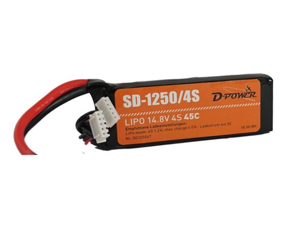 D-Power SD-1250 4S Lipo (11,1V) 45C - XT-Stecker