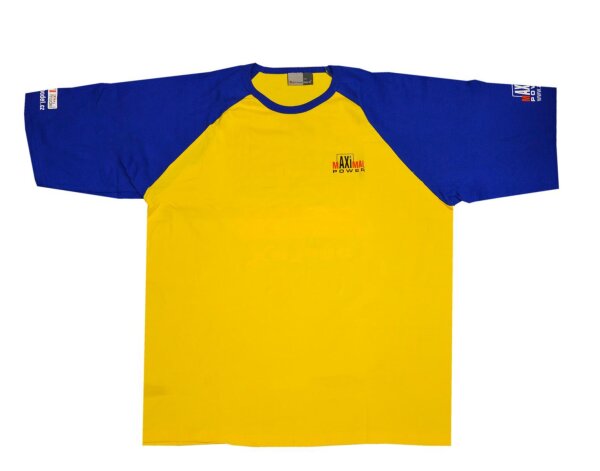 gelb/blaues T-Shirt im mAXImal Power Design (M)