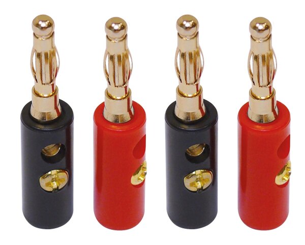 Labor-Stecker 4mm vegoldet mit Verschraubung (rot und schwarz)