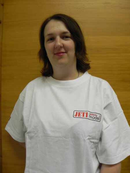 weißes T-Shirt mit Jeti Model Aufdruck in rot Gr. L