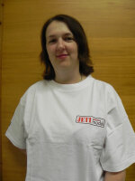 weißes T-Shirt mit Jeti Model Aufdruck in rot Gr. XL