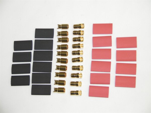 Goldkontaktstecker 6mm, 10 Paar inclusive Schrumpfschlauch
