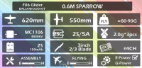 HEPF Sparrow F06 Balsa Segler 62cm inkl. Motor und Servos