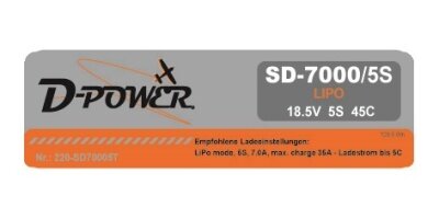 D-Power SD-7000 5S Lipo (18,5V) 45C - mit T-Stecker