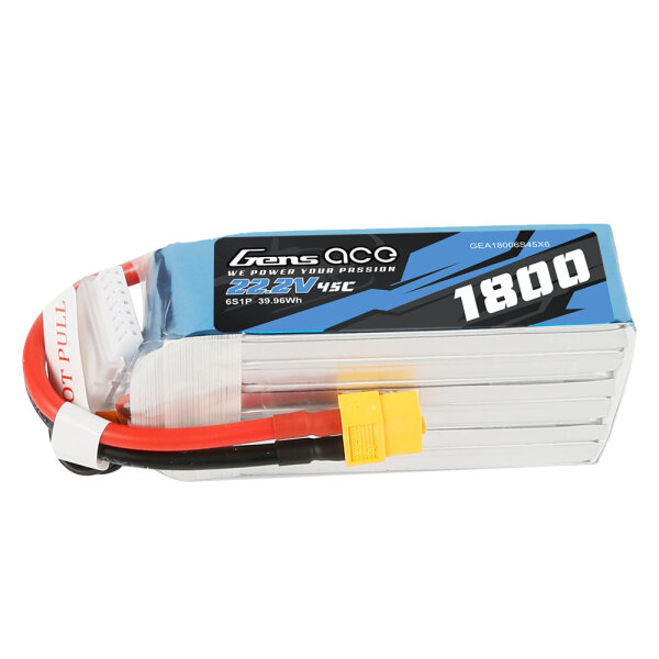 Gens ace 1800mAh 22.2V 45C 6S1P Lipo Battery Pack