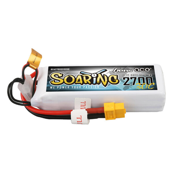 Gens ace Soaring 2700mAh 11.1V 30C 3S1P LiPo Battery Pack with XT60 Plug