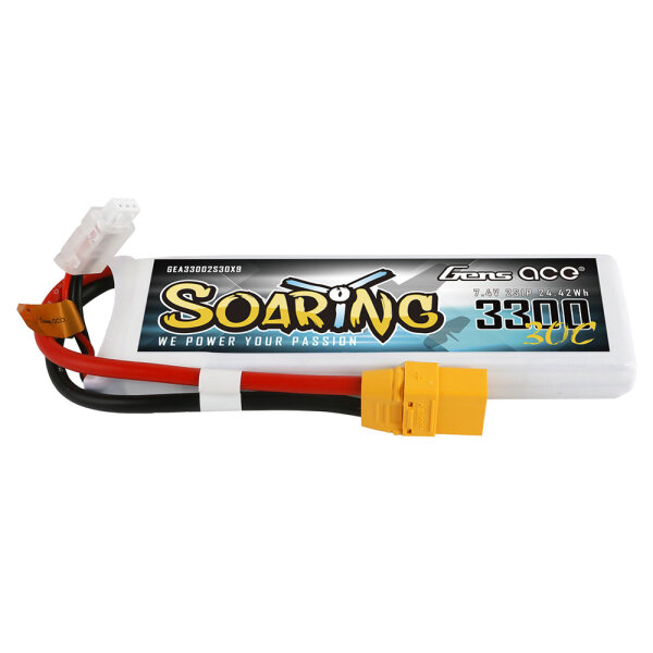 Gens ace Soaring 3300mAh 7.4V 30C 2S1P Lipo Battery Pack with XT90 plug