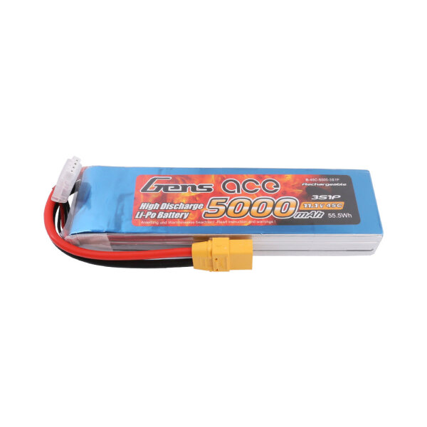 Gens ace 5000mAh 11.1V 45C 3S1P lipo battery with XT90 Plug