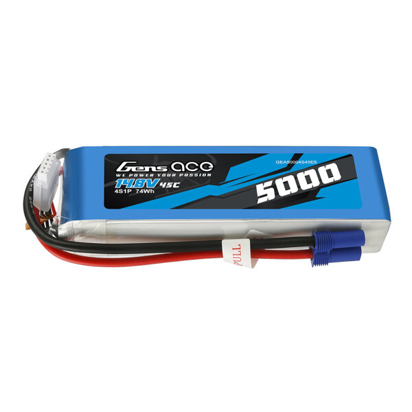 Gens ace 5000mAh 14.8V 45C 4S1P Heli Lipo Battery with EC5 Plug