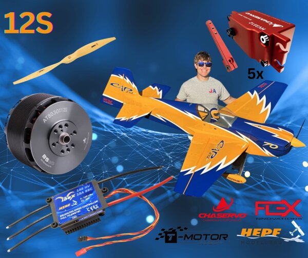 Flex Innovations CAP 232EX 70CC gelb arf Komplett Set mit Chaservo und T-Motor für 12S Lipo