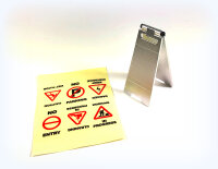 Warnaufsteller mit Stickerbogen